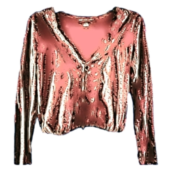 American Eagle Outfitters Tops - American Eagle Outfitters sm Rose Long Sleeve Crop Top with Tassels